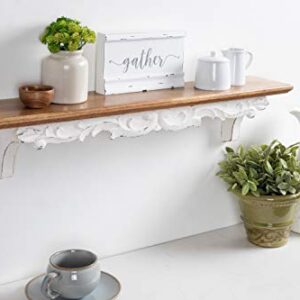 Kate and Laurel Abberly Farmhouse Wall Shelf, 28 x 5 x 6.5, Rustic Brown and White, Rustic Floating Shelf for Wall