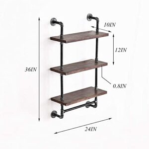 DR.IRON Industrial Pipe Wall Bathroom Shelf Rustic Bathroom Shelves with Towel Bar,24" Towel shelfs for Bathroom,Farmhouse Bathroom Shelving Unit Storage (3 tier-24)