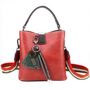 crossbody small bucket bag for women girls double strap pu leather purse vintage shoulder bag handbag