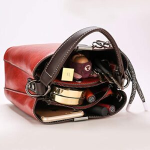 Crossbody Small Bucket Bag For Women Girls Double Strap PU Leather Purse Vintage Shoulder Bag Handbag