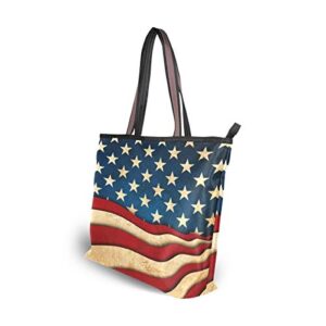 4Th Of July American Flag Handbags and Purse for Women Tote Bag Large Capacity Top Handle Shopper Shoulder Bag