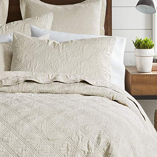 Levtex Home - 100% Linen Front/100% Cotton Back - King Quilted Sham - Washed Linen - Natural - Sham Size (36 x 20in.)