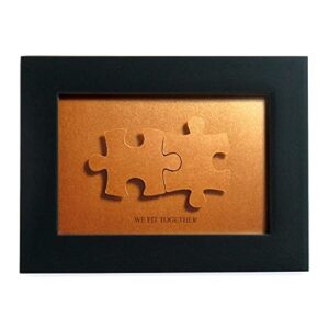 We fit together Puzzle Paper Cut Art - Gift for 8th Anniversary, Valentines Day Gift for him or her - DIY the Name and Date on Bronze Color Jigsaw