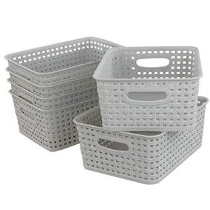 fiazony woven plastic storage baskets, 10.03″ x 7.55″ x 4.09″, set of 6, lightly gray