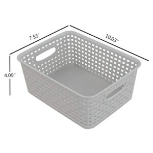 Fiazony Woven Plastic Storage Baskets, 10.03" x 7.55" x 4.09", Set of 6, Lightly Gray