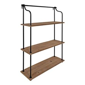 kate and laurel walters wood and metal 3-tier shelving, 21″ x 32″, rustic brown and black, shabby-chic industrial shelves for storage and decor