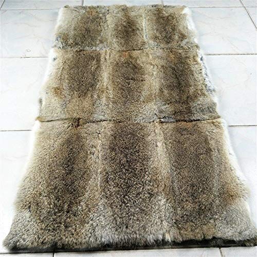 100% Natural Rabbit Fur Bed Throw Blanket,Rug,Rabbit Fur Blankets/Plates Furry Soft Warm Lush Fur Throw Home Decoration Reprocessed DIY Materials (21.65" x 43.3" Straw Yellow)