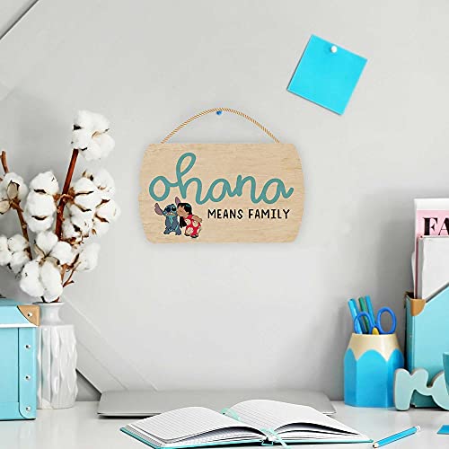 Disney Lilo and Stitch Ohana Means Family Hanging Wood Wall Decor - Cute Ohana Sign for Home Decorating