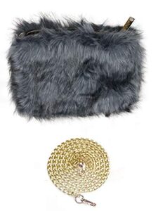 c.c women’s evening faux fur fuzzy crossbody shoulder bag clutch purse, furry dark gray
