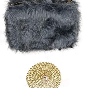 C.C Women's Evening Faux Fur Fuzzy Crossbody Shoulder Bag Clutch Purse, Furry Dark Gray