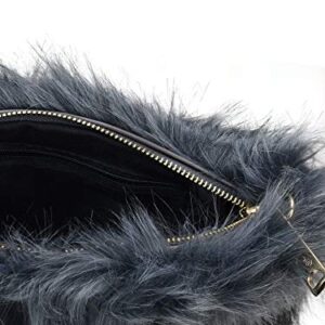 C.C Women's Evening Faux Fur Fuzzy Crossbody Shoulder Bag Clutch Purse, Furry Dark Gray