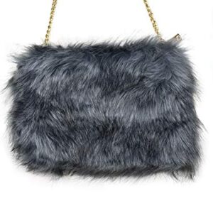 C.C Women's Evening Faux Fur Fuzzy Crossbody Shoulder Bag Clutch Purse, Furry Dark Gray