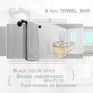 Fretech Black Hand Towel Holder，Hand Towel Bar Matte Black Hand Towel Rack 9Inch Bathroom Stable and Durable Stainless Steel Wall Mount Towel Ring Hb-105-D3