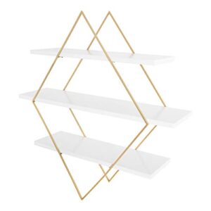 kate and laurel daxton modern wood and metal wall shelf, 31″ x 32″, white and gold, glam wall organization