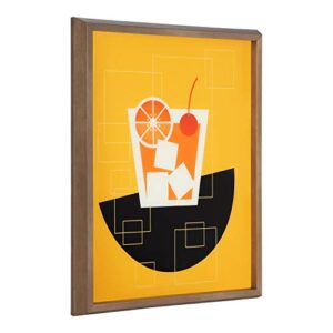 kate and laurel blake old fashioned cocktail framed printed glass wall art by amber leaders designs, 16×20 dark gold, chic mid-century wall decor