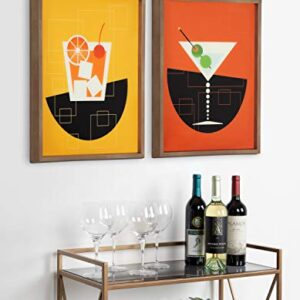 Kate and Laurel Blake Old Fashioned Cocktail Framed Printed Glass Wall Art by Amber Leaders Designs, 16x20 Dark Gold, Chic Mid-Century Wall Decor