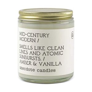 anecdote candles – mid century modern glass jar candle – amber and vanilla – coconut soy wax – non toxic scented candle – made in usa – luxury candles for home – 7.8 ounces