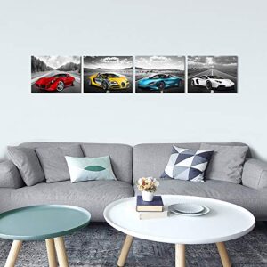 Car Poster Decor Black and White Wall Art Framed Car Art for Men Boys Bedroom Décor Sports Posters Landscape Office Room Decor Gift for Teen Boys Ready to Hang