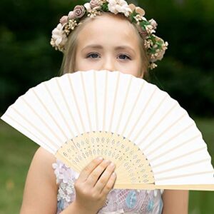 URATOT 24 Pieces White Folding Fans Silk Bamboo Folding Fans Handheld Fans for Wedding, Party Decoration