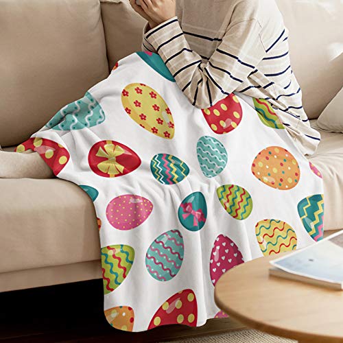 Flannel Fleece Throw Blanket for Sofa Couch Bed Easter Colorful Eggs Soft Cozy Lightweight Blanket for Adults/Kids 39x49inch