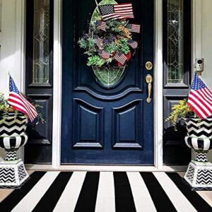 EARTHALL Black and White Striped Rug 27.5 x 43 Inches Cotton Hand-Woven Reversible Foldable Washable Black and White Outdoor Rug Stripe for Layered Door Mats Porch/Front Door Black Rug