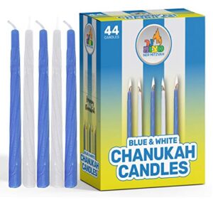 ner mitzvah hanukkah candles – blue and white chanukah candle – premium quality wax – 44pk. for all 8 nights of hanukkah