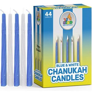 Ner Mitzvah Hanukkah Candles - Blue and White Chanukah Candle - Premium Quality Wax - 44pk. for All 8 Nights of Hanukkah