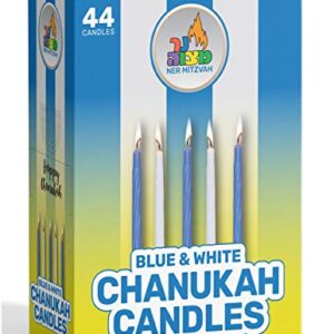 Ner Mitzvah Hanukkah Candles - Blue and White Chanukah Candle - Premium Quality Wax - 44pk. for All 8 Nights of Hanukkah