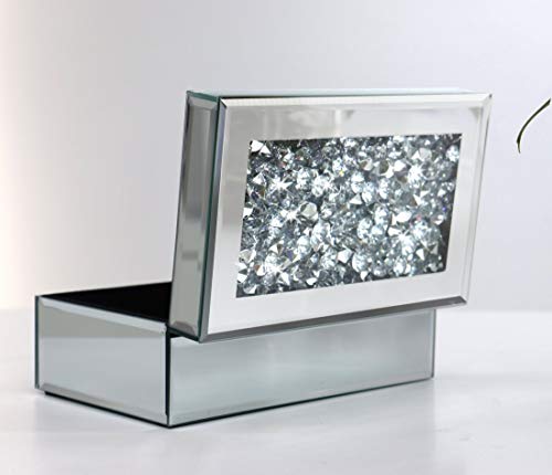 Qmdecor Luxury Silver Crushed Diamond Glass Mirrored Jewelry Box Organizer Storage Jewelry Box For Women