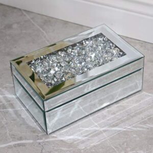 Qmdecor Luxury Silver Crushed Diamond Glass Mirrored Jewelry Box Organizer Storage Jewelry Box For Women