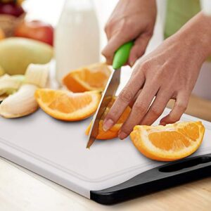 Extra Large Cutting Board, 17.33" Plastic Cutting Board for Kitchen Dishwasher Chopping Board with Juice Grooves Kitchen Cutting Board with Easy Grip Handle, Clear and Black,XL, Kikcoin