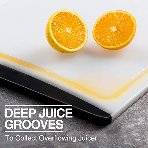 Extra Large Cutting Board, 17.33" Plastic Cutting Board for Kitchen Dishwasher Chopping Board with Juice Grooves Kitchen Cutting Board with Easy Grip Handle, Clear and Black,XL, Kikcoin