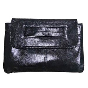 nigedu women handbags leather female clutch handbag messenger bag large solid high capacity (bright black)