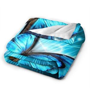 Blue Butterfly Printed Blanket Throw Lightweight Super Soft Micro Fleece Throw Blankets Fit Couch Bed Living Room Sofa Chair 60"X50"