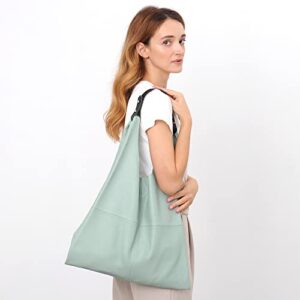 STEPHIECATH Women's Handbag Genuine Leather Slouch Hobo Shoulder Bag Large Casual Handmade Tote Vintage Snap Shopping Bags (Teal)