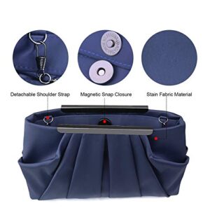 expouch Womens Pleated Satin Evening Handbag Clutch Navy Clutch Purse With Detachable Chain Strap Wedding Cocktail Party Bag