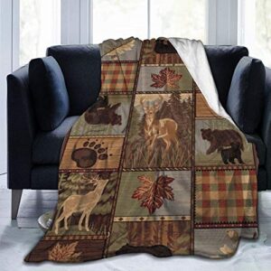 yishow rustic lodge bear moose fleece throw blanket, cozy sherpa plush blankets for bed couch sofa – 60″ x 50″