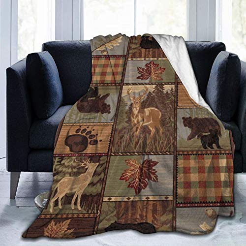 YISHOW Rustic Lodge Bear Moose Fleece Throw Blanket, Cozy Sherpa Plush Blankets for Bed Couch Sofa - 60" x 50"