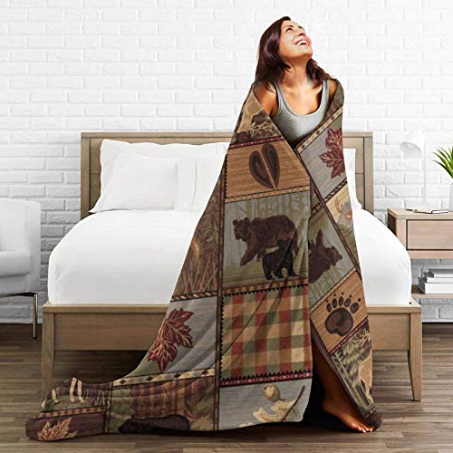 YISHOW Rustic Lodge Bear Moose Fleece Throw Blanket, Cozy Sherpa Plush Blankets for Bed Couch Sofa - 60" x 50"