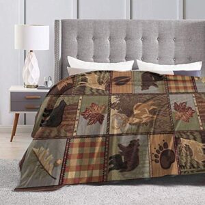 YISHOW Rustic Lodge Bear Moose Fleece Throw Blanket, Cozy Sherpa Plush Blankets for Bed Couch Sofa - 60" x 50"