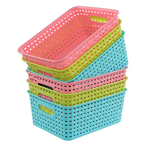 DynkoNA Colored Plastic Weave Basket, Small Storage Basket Bins Set of 6