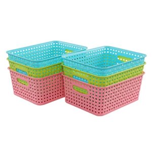 DynkoNA Colored Plastic Weave Basket, Small Storage Basket Bins Set of 6