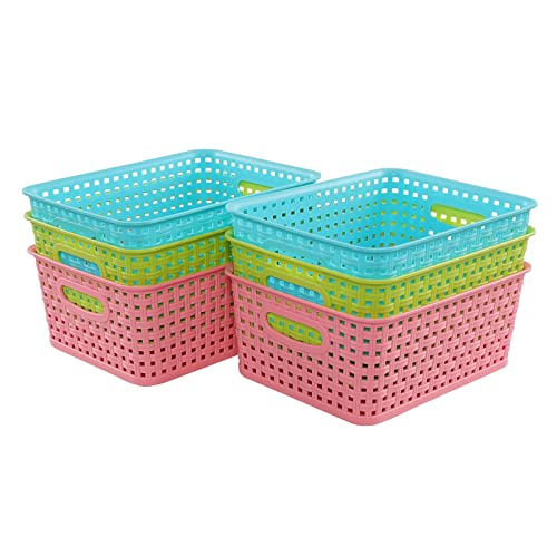 DynkoNA Colored Plastic Weave Basket, Small Storage Basket Bins Set of 6