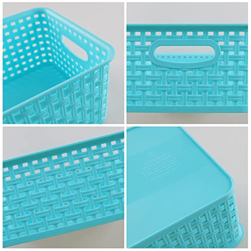 DynkoNA Colored Plastic Weave Basket, Small Storage Basket Bins Set of 6