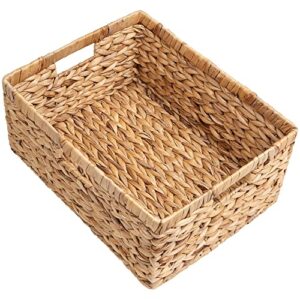 storageworks jumbo rectangular wicker basket, water hyacinth storage basket with built-in handles, 1 pack