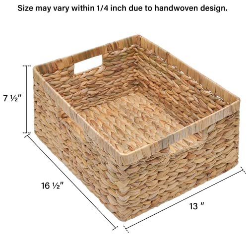 StorageWorks Jumbo Rectangular Wicker Basket, Water Hyacinth Storage Basket with Built-in Handles, 1 Pack