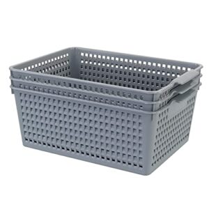 DynkoNA 3-Pack Large Storage Basket Bin, Plastic Organizer Bins