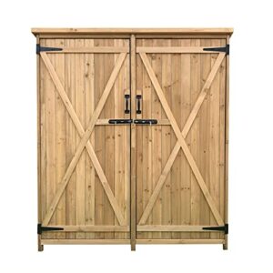 hanover outdoor durable double door wooden shed for tools and garden supplies with shelf and locking latch, 36 cu.ft. capacity (4.4′ x 5′ x 1.6′), outdoor storage for backyard with waterproof roof