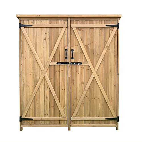 Hanover Outdoor Durable Double Door Wooden Shed for Tools and Garden Supplies with Shelf and Locking Latch, 36 Cu.Ft. Capacity (4.4' x 5' x 1.6'), Outdoor Storage for Backyard with Waterproof Roof