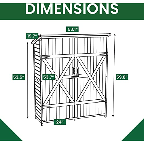 Hanover Outdoor Durable Double Door Wooden Shed for Tools and Garden Supplies with Shelf and Locking Latch, 36 Cu.Ft. Capacity (4.4' x 5' x 1.6'), Outdoor Storage for Backyard with Waterproof Roof